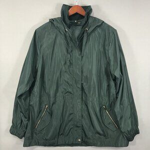 Cavalini Original Jacket Women's 2X Green Hooded Windbreaker Pockets Buttons Zip